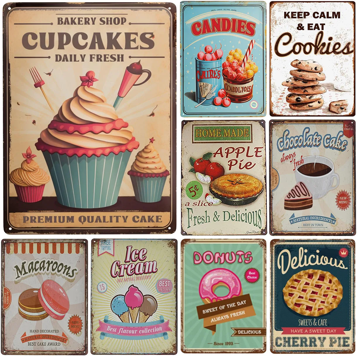 Kitchen Set Bakery - مجموعة لافتات معدنية عالية الدقة بتصميم