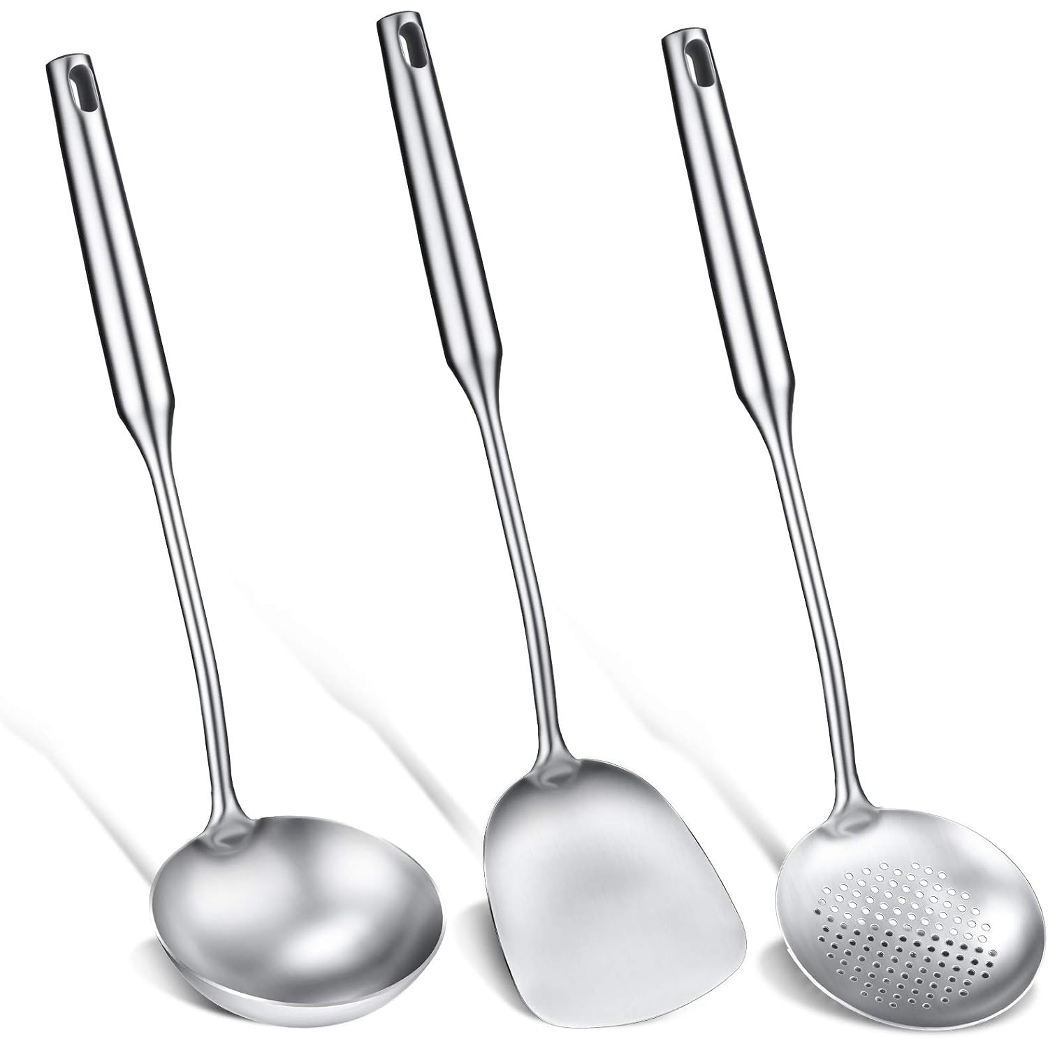 Offset Spatula Set - ملعقة ووك، مغرفة، وملعقة مثقوبة كبيرة،